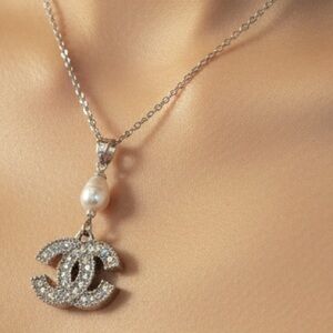 Initials Chanel Sterling Silver Necklace with Pearl Pendant